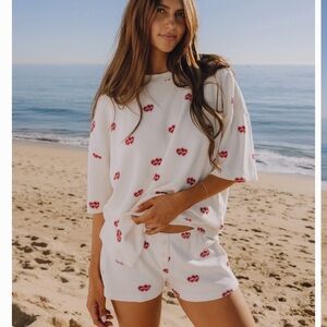 Daily Drills White Short Heart-Print Pajama Set